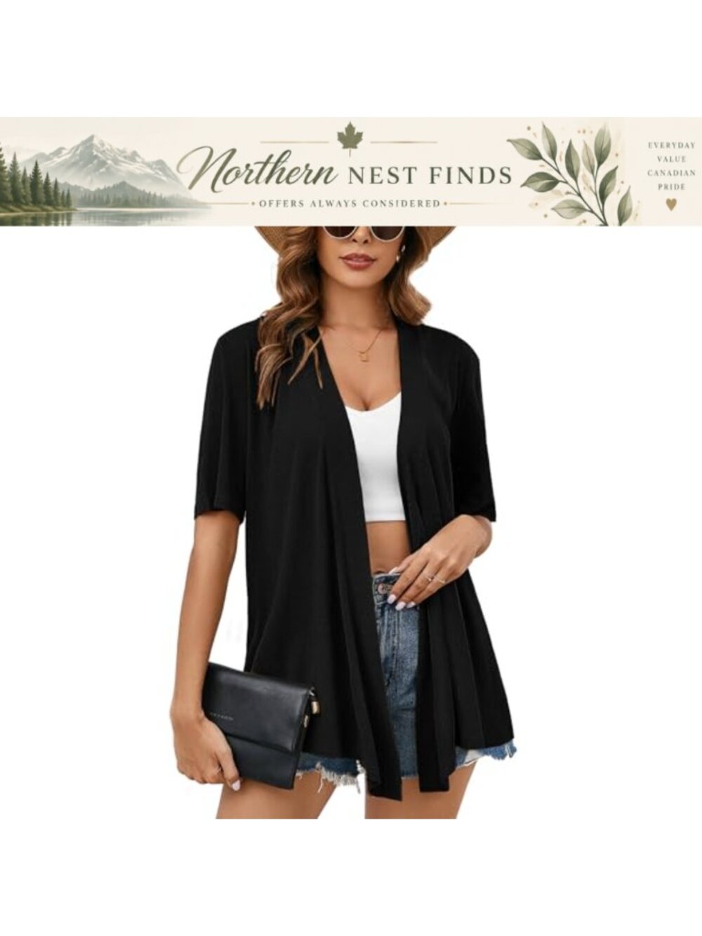 Women Lightweight Open Front Kimono Cardigan Short Sleeve Loose Drape Hem Cover